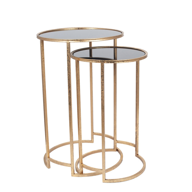 Glass Top Nesting Tables, Gold, Black
