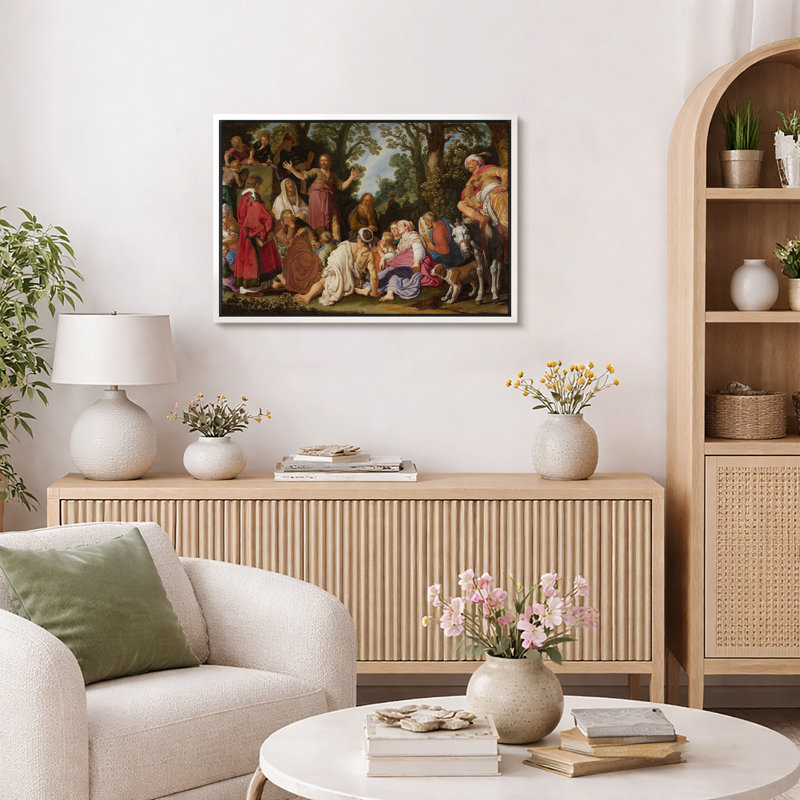 «Jesus Teaching the Crowd», œuvre d'art biblique, images de salon, impression sur toile encadrée., H 16 po x l 24 po
