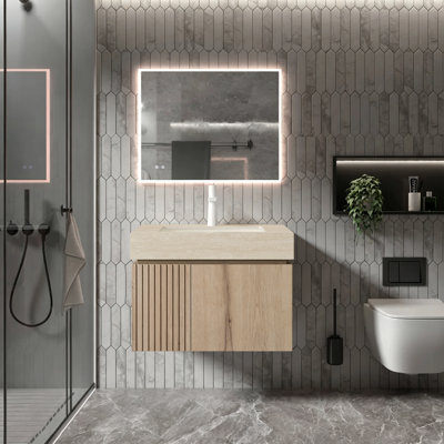 Luxury 24" Bathroom Vanity & Sinks Modern Family Suspended Bathroom Cabinet Mid-Century Sintered Stone Bathroom Cabinet