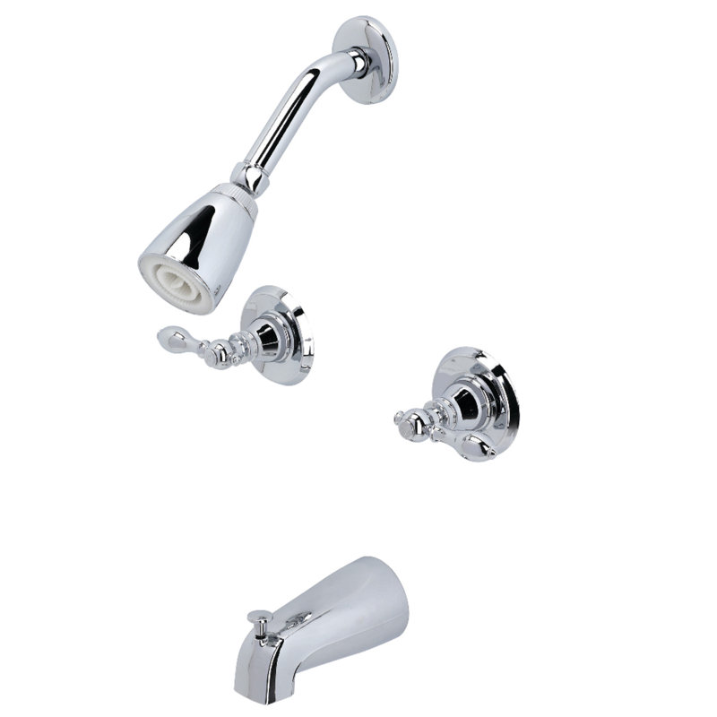 Kingston Brass American Classic Double-Handle Tub and Shower Faucet, Polished Chrome, Lever Handle