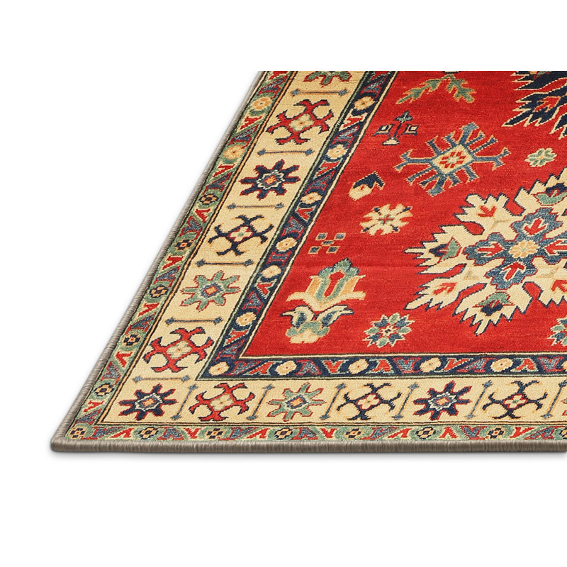 Tapis orange en laine et polyester tissé à la machine Southwestern, Rectangle 8 pi x 12 pi