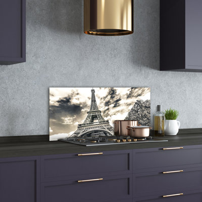Corbeil Black and White - Eiffel Tower Paris 1 Piece Wall Art on Glass