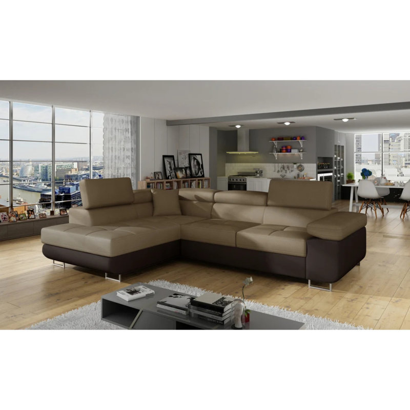 Canapé d'angle convertible Anton bicolore avec rangement - beige/brun foncé, Beige / brun foncé, Faisant face vers la gauche