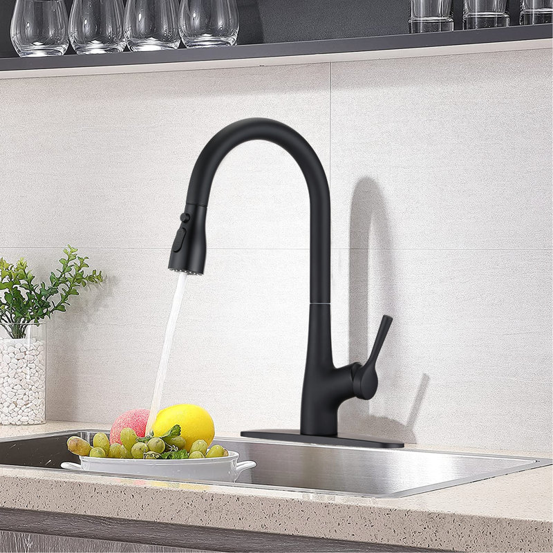 Robinet de cuisine noir mat avec fonction rétractable et résistance aux égratignures