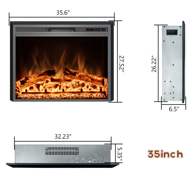 Lembert Symple Stuff Black Electric Fireplace Insert with BTU 5120, 27.5" H x 35.6" W x 6.5" D