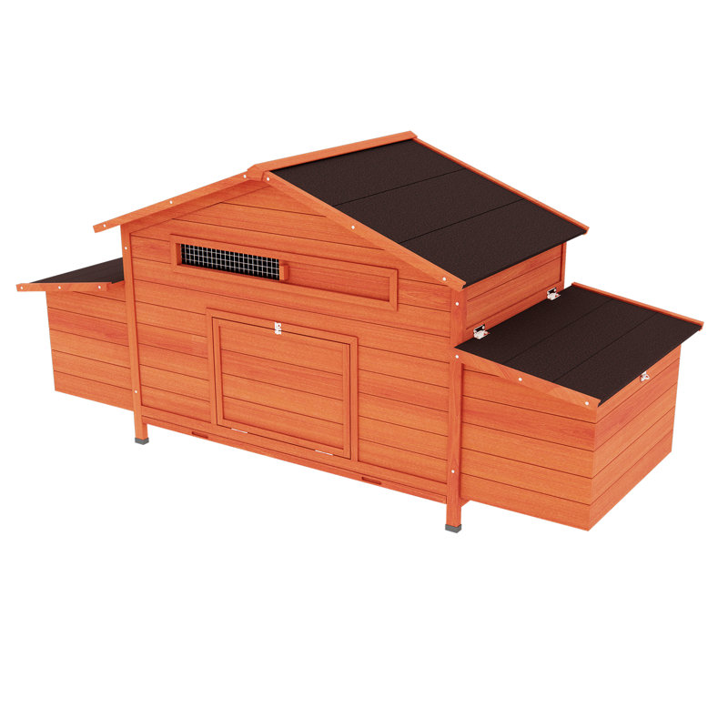 Poulailler en bois massif pour l'extérieur avec 2 nichoirs et entrées de rang, plateau étanche, - surface, structure de prédateur, zone ventilée, route d'accès pratique, aire de repos confortable