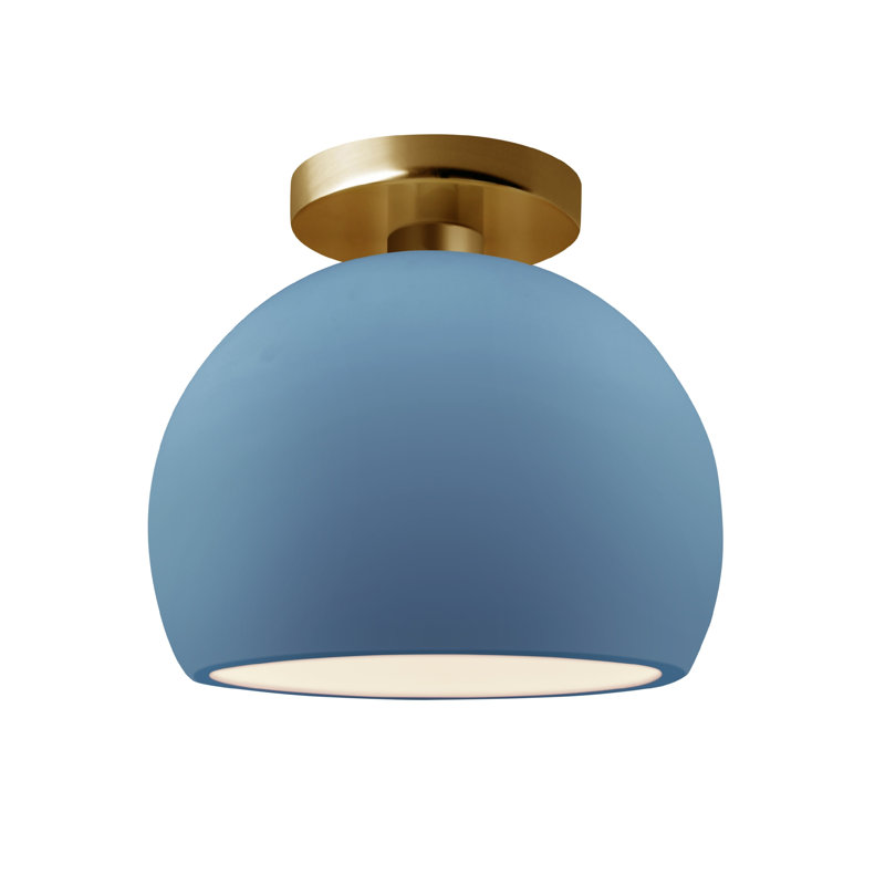 Radiance Ceramic Semi Flush Mount, 7" H x 7" W x 7" D, Sky Blue, Brushed Brass