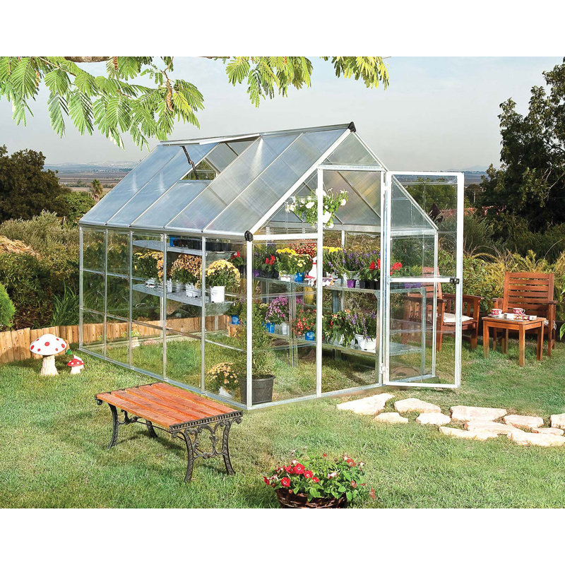 Palram - Ensemble de serre à cadre en aluminium en polycarbonate de style passe-partout hybride l 6 pi x P 8 po Canopia - Argent