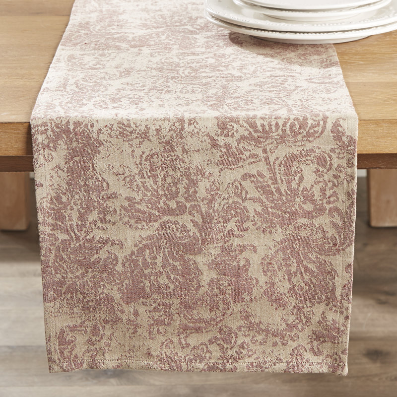 Aadison Floral Table Runner, 72" L x 13" D, Crimson/Khaki