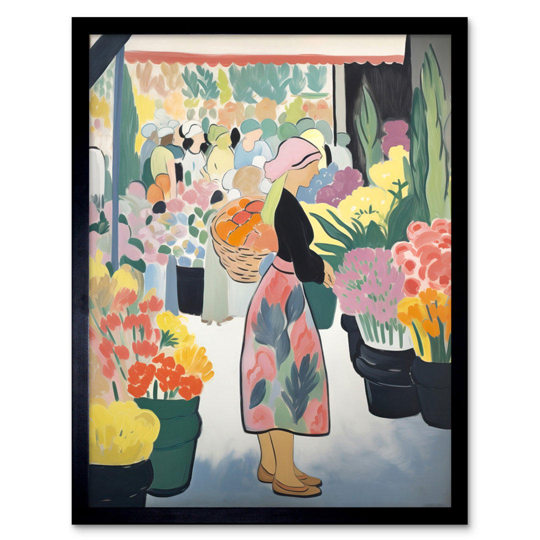 Aydann Danish Pastel Aesthetic Flower Market Woman Watercolour - Single Picture Frame Print