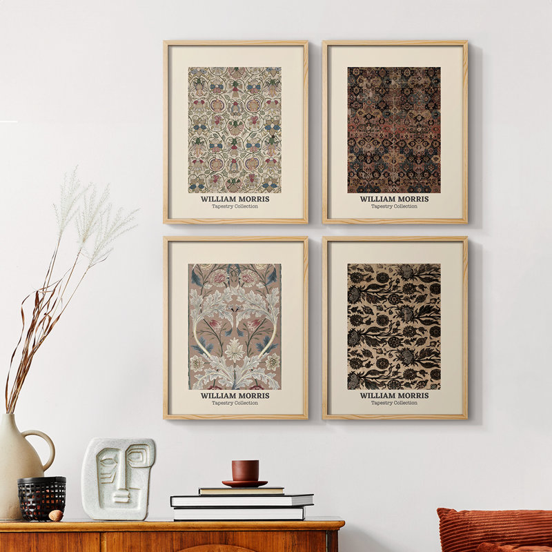 «William Morris II», ensemble de 4 reproductions encadrées, Naturel, H 14 po x l 44 po