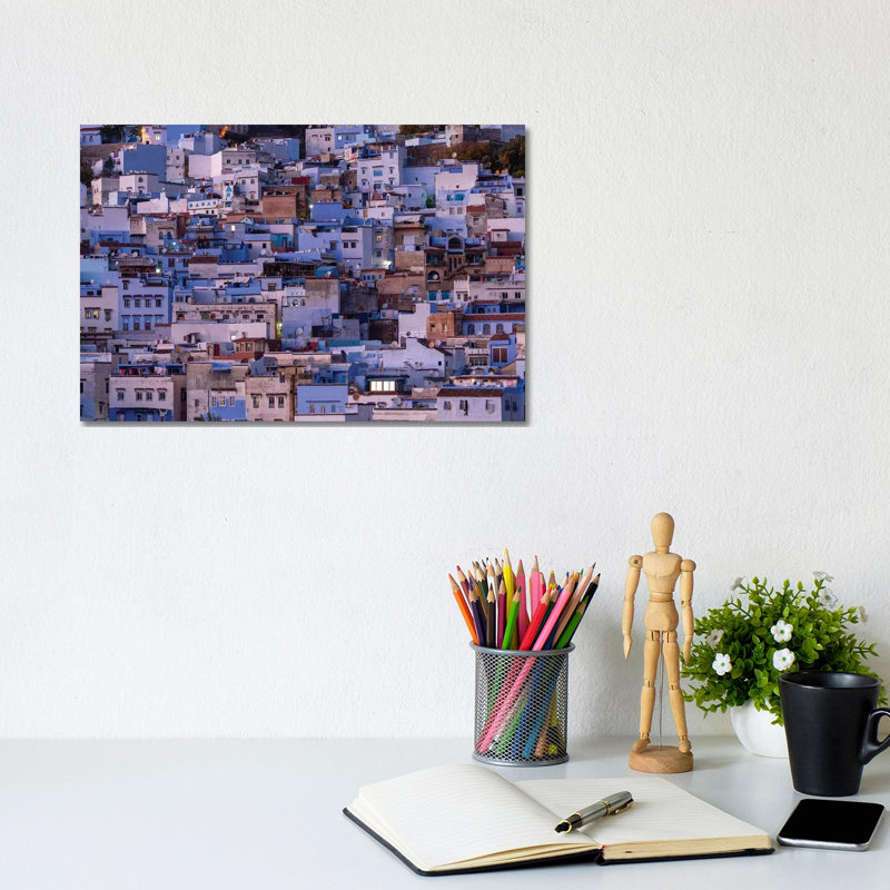Africa, Morocco, Chefchaouen. Overview Of Town At Twilight. by Jaynes Gallery - Wrapped Canvas Print