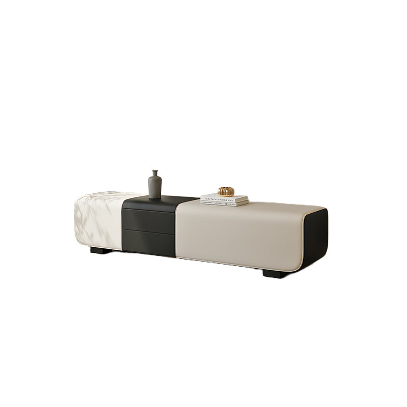 Banc de rangement rembourré en cuir Steph, Noir / Blanc cassé