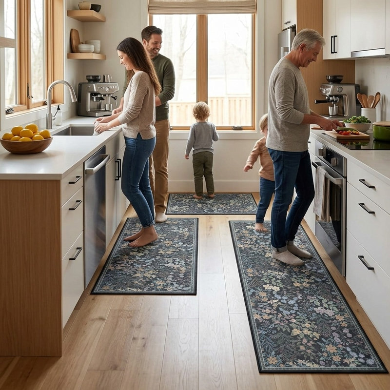 Ensemble de 3 tapis de cuisine anti-fatigue Boho avec fausse laine lavable antidérapante