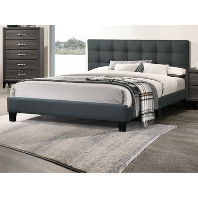 Lit pour grand lit avec tête de lit en polyfibre gris anthracite et base en bois massif rembourré avec structure stable