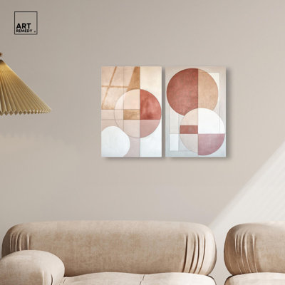 Modernist Circles Duo Acrylic Print Boho Beige Wall Art Set by Art Remedy, Ready to Hang, 10 x 15