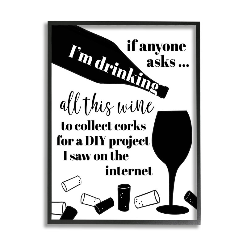Impression amusante «DIY Wine» encadrée sur bois par Anna Quach, H 14 po x l 11 po x P 1,5 po, Giclée encadrée noir minuit