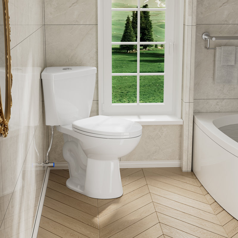 Toilette d'angle compacte pour salle de bain d'angle avec double chasse au sol et deux pièces avec siège allongé