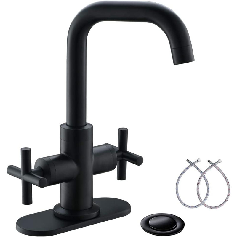 Centerset 2-handle Bathroom Faucet with Drain Assembly, Matte Black