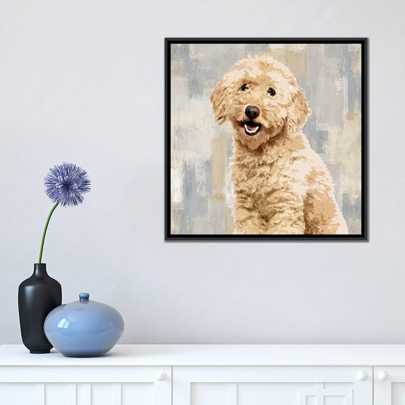 «Poodle», reproduction sur toile, Toile encadrée noire, Pas de tapis, H 18 po x l 18 po x P 1,5 po