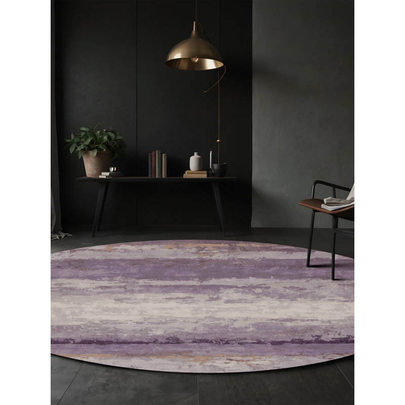 Machine Washable Purple Area Rug, Round 5'