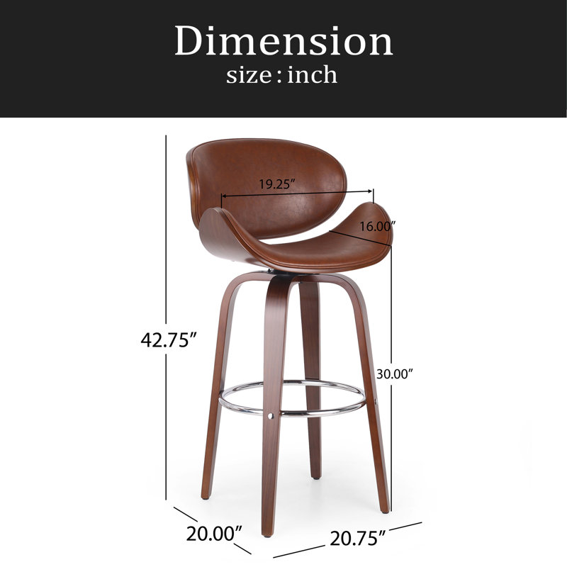 Tabouret de bar pivotant Mid-Century, Noyer