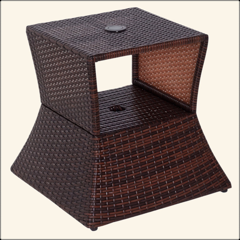 Table de bout d'extérieur avec trou pour parasol, table de bout en osier de rotin