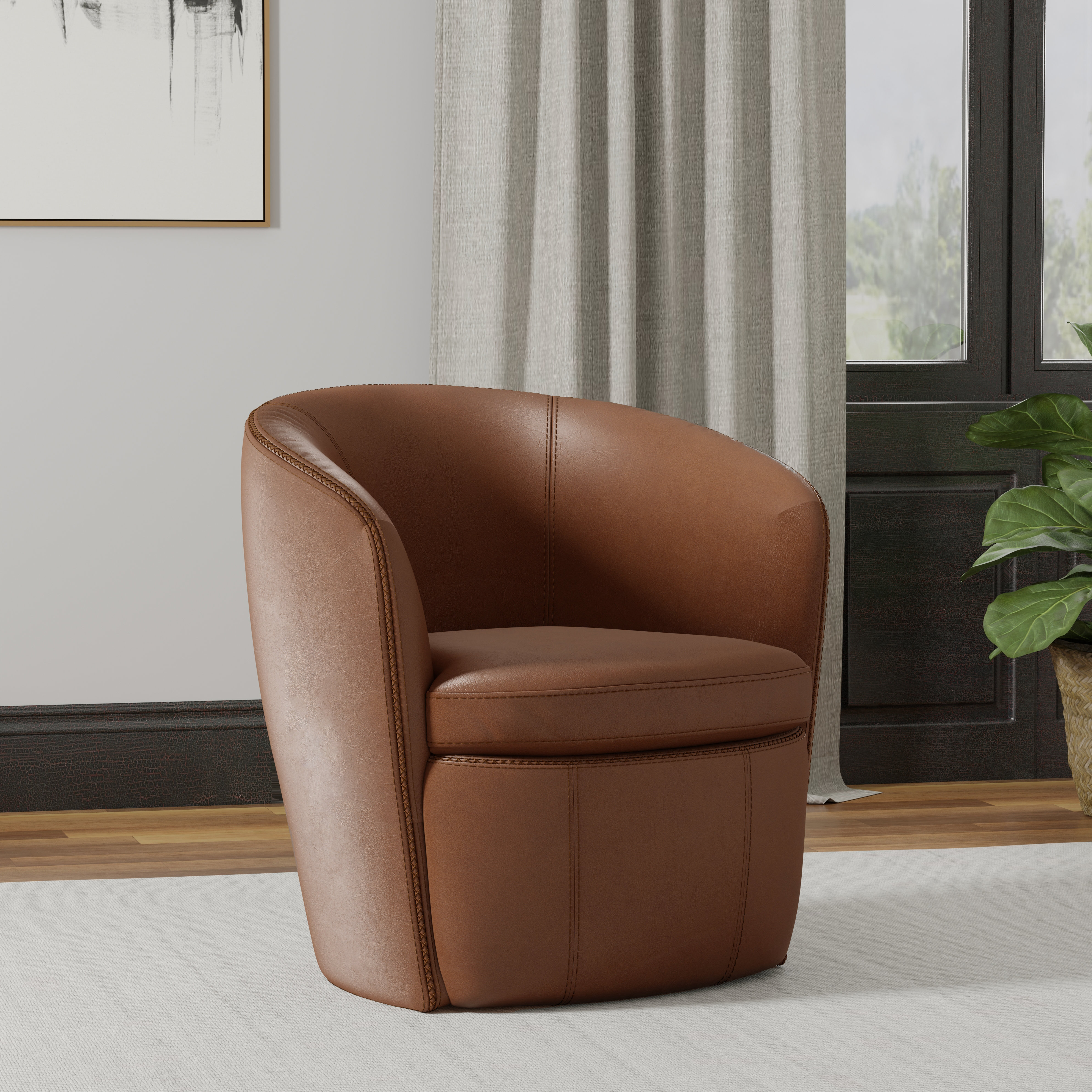 Azurdee Top Grain 100% Genuine Italian Leather Swivel Barrel Chair