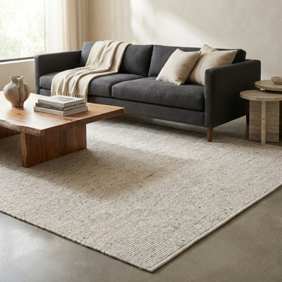 Striped Modern Indoor/Outdoor Area Rug - Handloomed, Natural Fiber, Soft Underfoot - Natural Wool - Living Room Dining Room Bedroom - Meadow Ivory