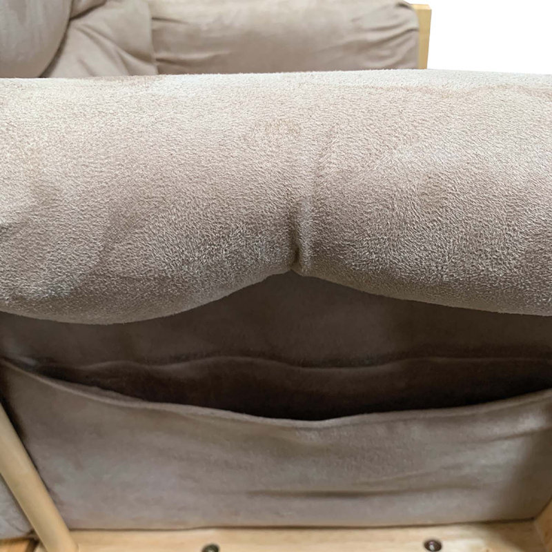 Fauteuil oscillant et repose-pieds Rehan, microfibre taupe et finition chêne naturel