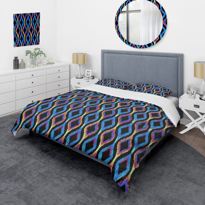 Ensemble de housse de couette en microfibre à motif carré bleu et mauve, Housse de couette pour très grand lit et 2 très