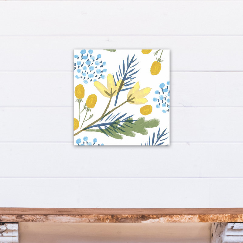 Yellow Floral Canvas Wall Art with MDF Backing, 16x16 Inches