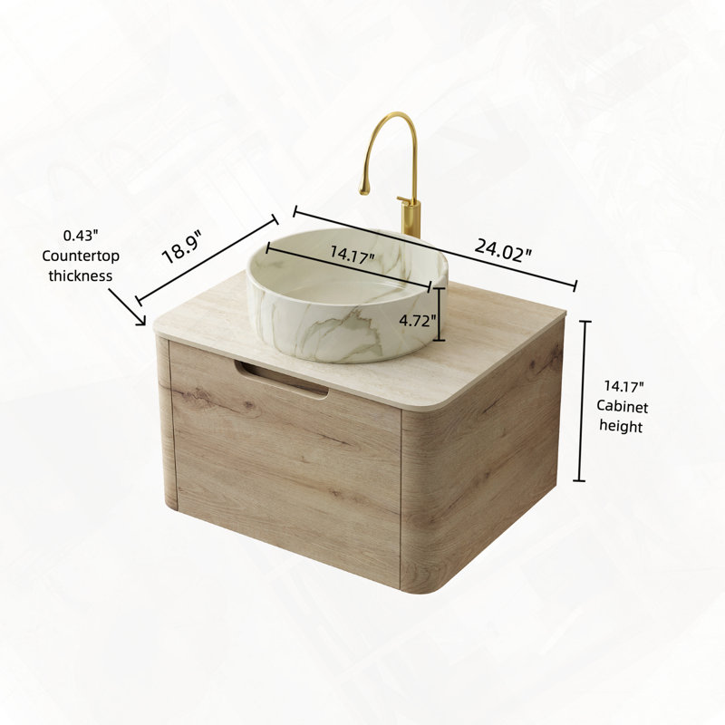 Meuble-lavabo flottant avec tiroir et plateau en pierre frittée, 24"
