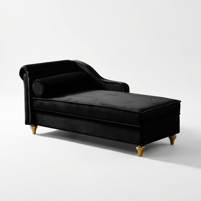 Chaise longue contemporaine en velours avec rangement dissimulé et pieds en métal