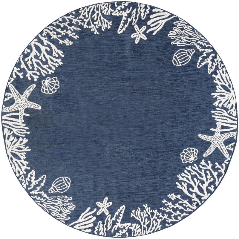 Tapis d'intérieur / extérieur bleu marine Seraphine, Rond 5 pi 3 po