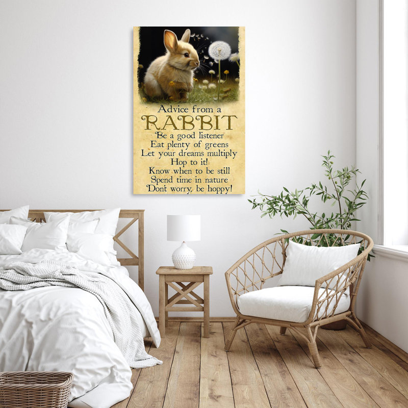 "Conseils d'un lapin", reproduction d'art graphique sur toile tendue, H 14 po x l 11 po x P 1,25 po