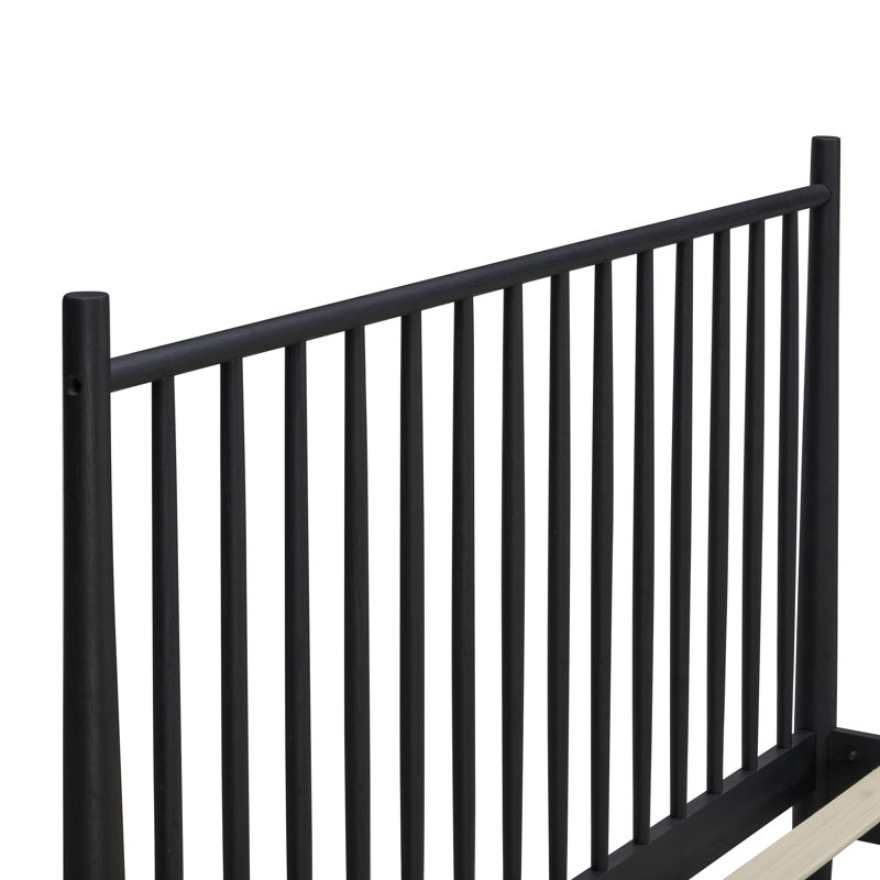  Inno Solid Wood Bed Frame with Spindle Headboard and Silent Slats, 1000 lb Capacity, Queen, Burnt Black