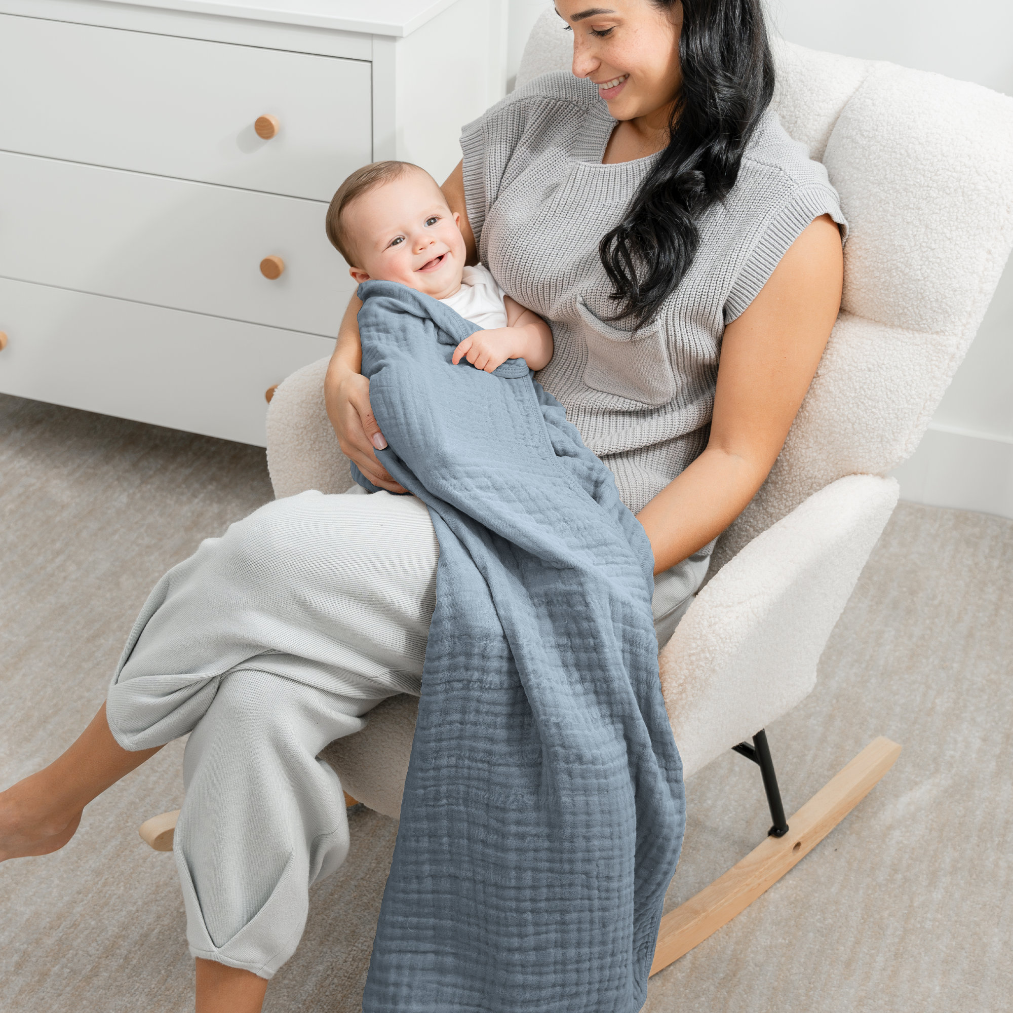 Karlina Muslin Blanket, Baby, Pacific Blue