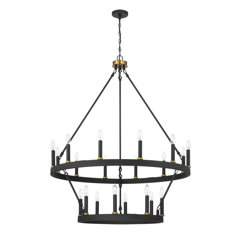 Adriana 20 - Light Steel Dimmable Wagon Wheel Chandelier, Aged Zinc/Brass