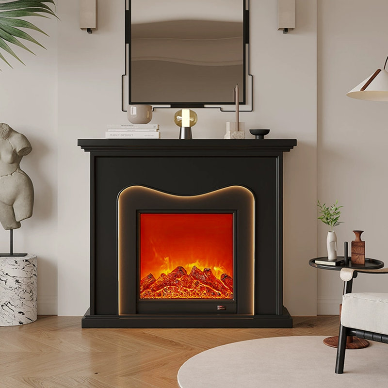 Manufactured Wood Electric Fireplace, 35.43" H x 39.37" W x 11.02" D, Black