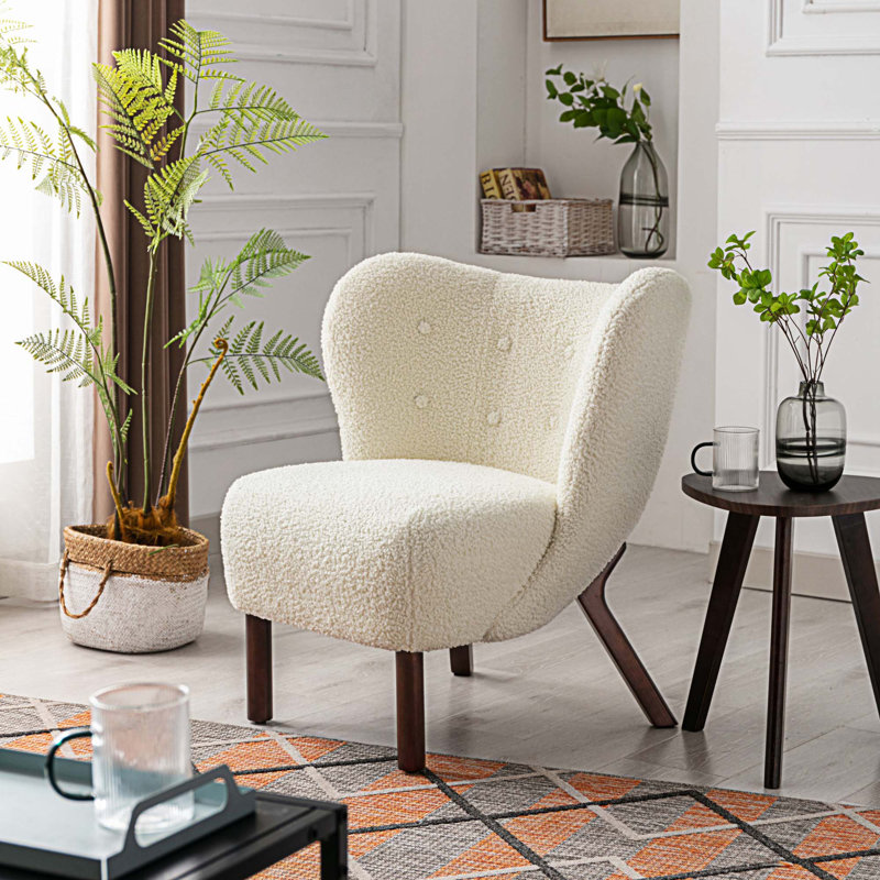 Fauteuil à oreilles rembourré Brodin, Polyester crème