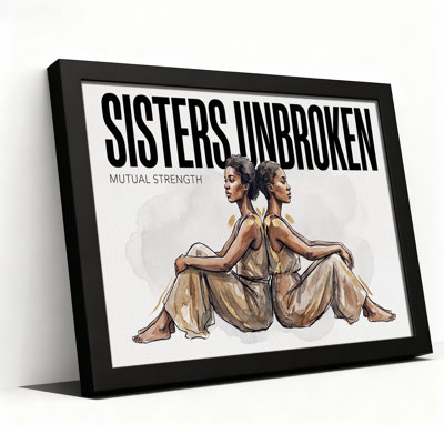 Two Sisters Sitting Back To Back With Gold Accents Canvas Wall Art