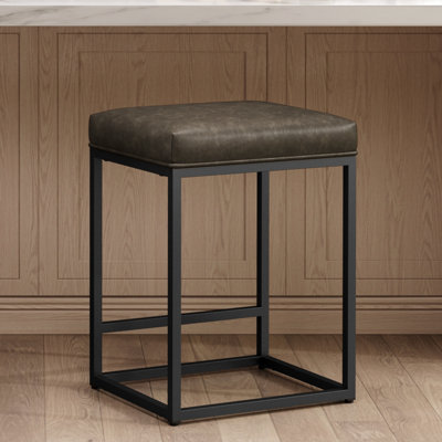 Borough 24'' Dark Taupe Modern Kitchen Counter Stool with Upholstered Faux Leather & Footrest