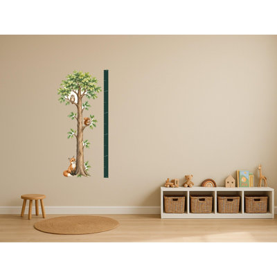 Woodland Tree Growth Chart Wall Decal with Owl Fox and Squirrel - Peel and Stick Matte Vinyl Height Ruler for Nursery and Kids Room, Growth chart 60"H, measures 1 ft to 6 ft