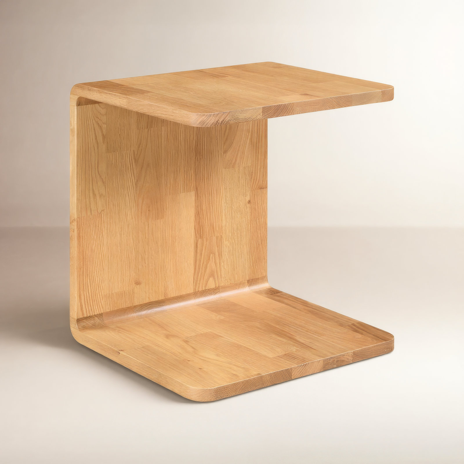 Carrie Solid Wood C-Shaped Side Table, Natural