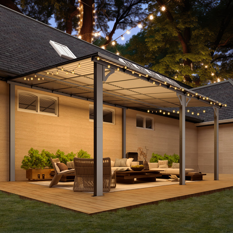 Pergola en aluminium avec auvent, Noir, 14 pi x 12 pi