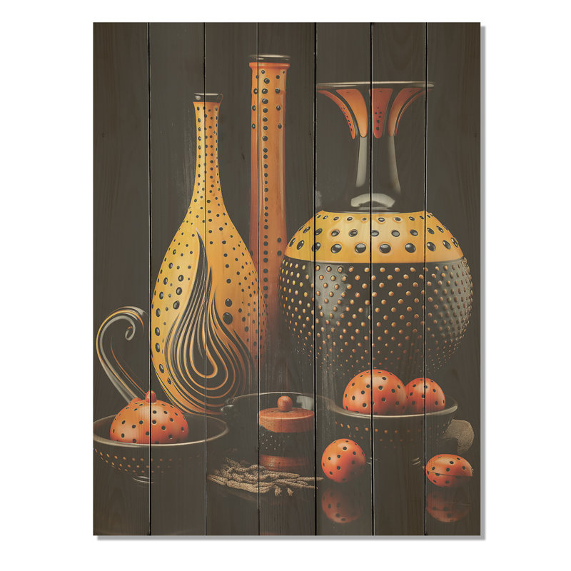 Boho Pottery Garden I - Boho Pottery sur impression de bois, H 32 po x l 24 po