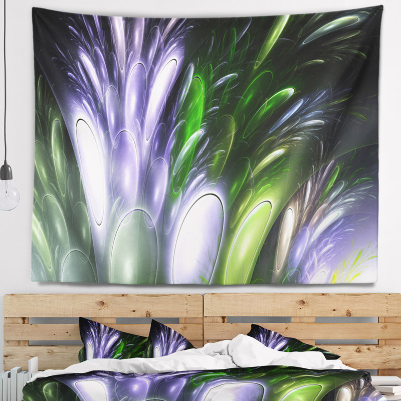 Tapisserie fleur abstraite psychédélique, H 32 po x l 39 po