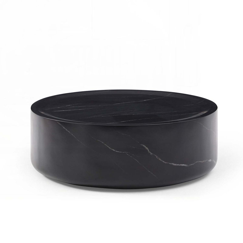 Marble Coffee Table With Fiberglass,Solid, 12.01" H x 35.43" L x 35.43" W, Black