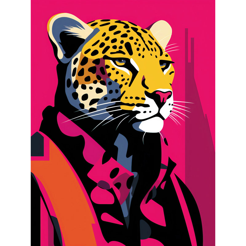 Wall Art Print Strong Leopard in Suit Bold Artwork Pop Art Hot Pink Vibrant Portrait Poster